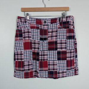 Y2K Madras Plaid Skort Skirt 12 Red Blue  Preppy Nautical Croft Barrow Classic
